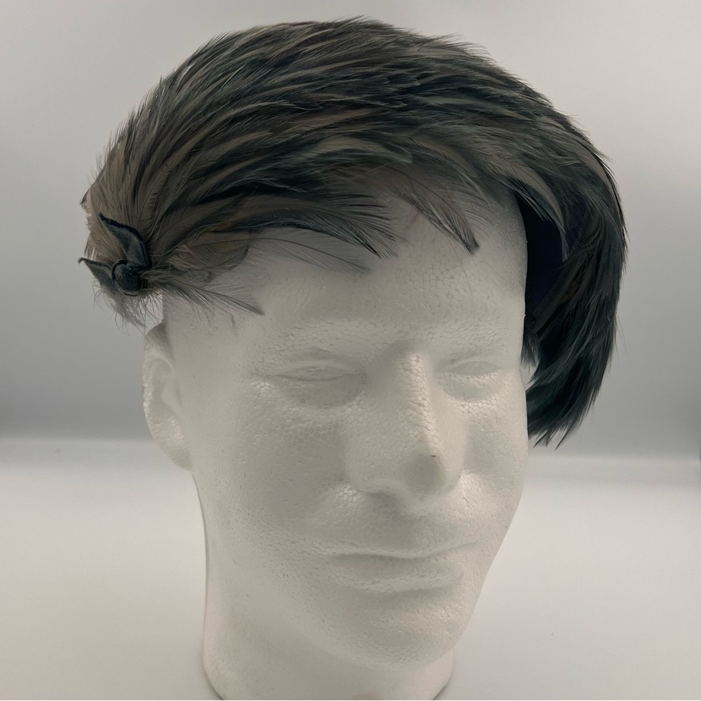 Vintage Grey Blue 1950s Casque Feather Hat